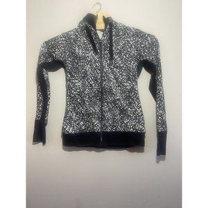 Athleta Triumph Printed Hoodie Black White Windstorm Size Small Jacket‎ Full Zip